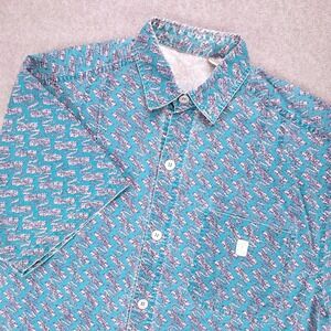 Rusty Button Up Shirt Mens‎ Small Teal Geometric Abstract Short Sleeve WM2759